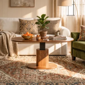 2-in-1 Pneumatic Lift Coffee Table, Oval Walnut Height Adjustable Coffee Table